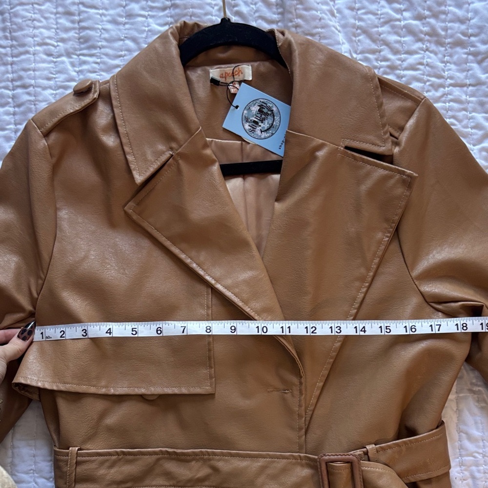 Faux Leather Trench Coat - Tan - Picture 9 of 12